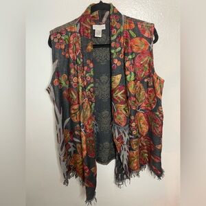 Women’s Soft Surroundings Embroidered Wool Cardigan Sleeveless Multicolor L/XL